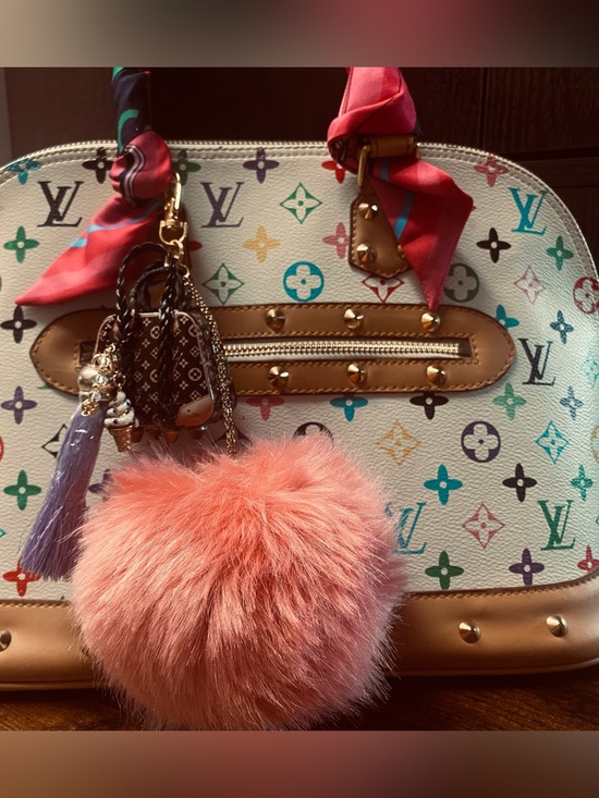 Handbags - Purse charm mini Satchel with Pink Fur Pompom